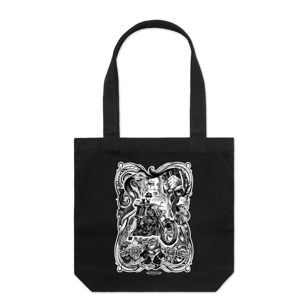 SnakeCharmer black Tote Bag