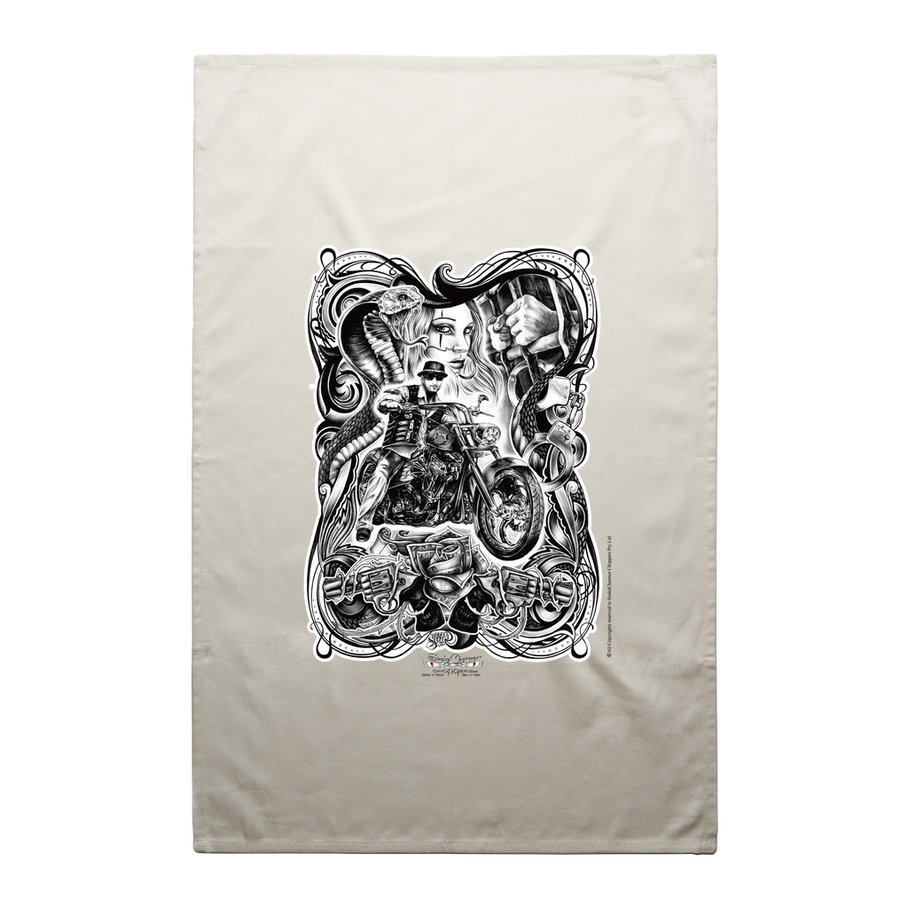 SnakeCharmer black Tea Towel